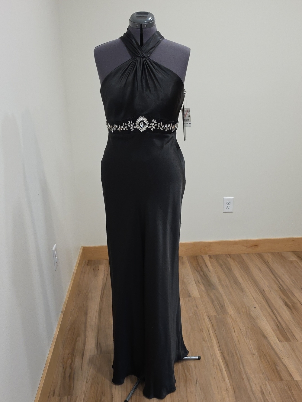 Night Way Collections Black Halter Maxi with Jeweled Waistband